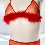 Червоний бюстгалтер з опушкою + Стрінги сітка Red
